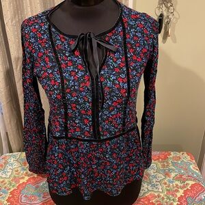 LOFT Black, Blue and Red Floral Blouse